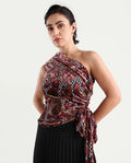 Rareism Women's Fertin Multi Polyester One Shoulder Floral Print Sleeveless Regular Fitted Top