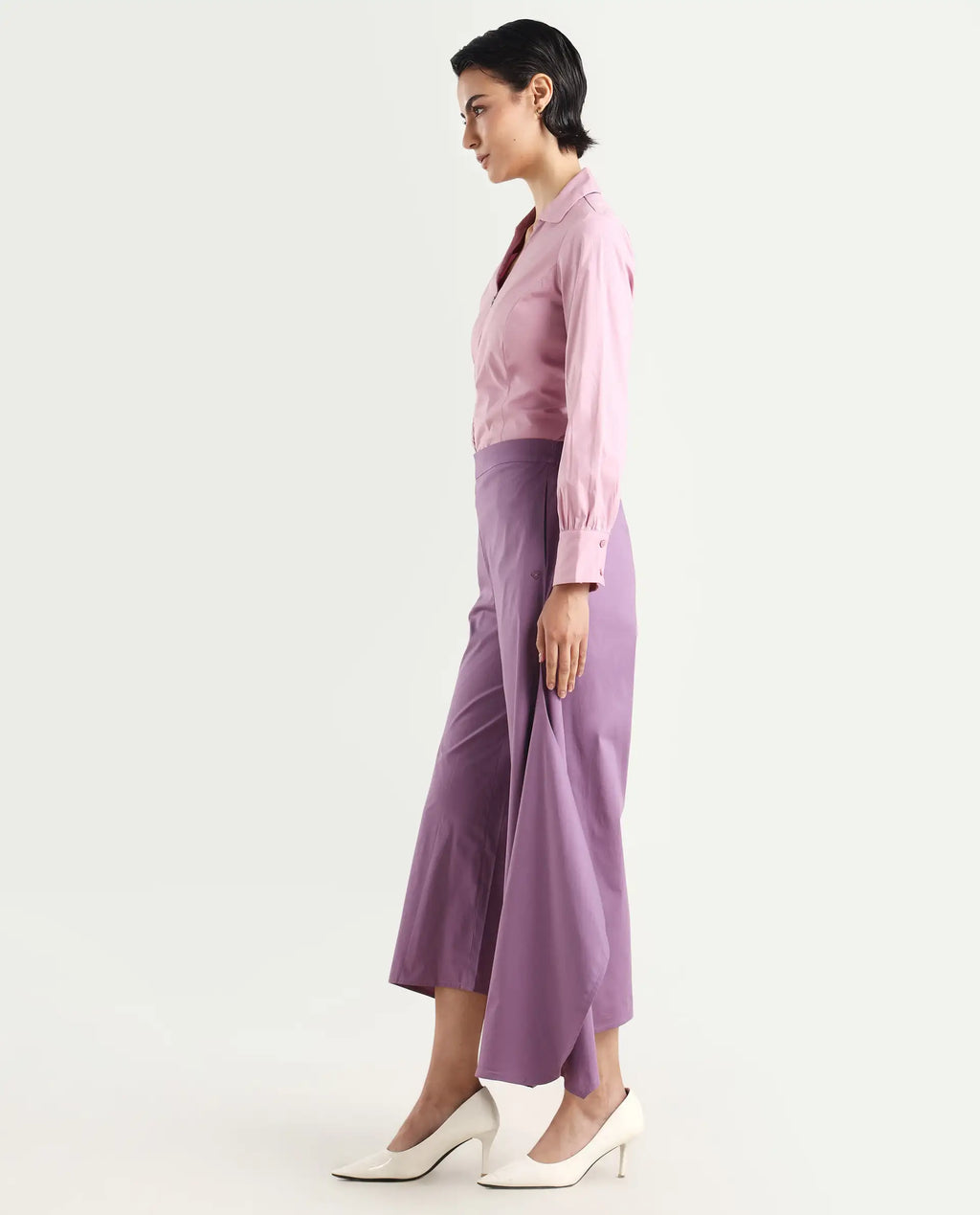 Rareism Women's Filom Dusky Purple Cotton Blend Plain Ankle Length Flared Trouser
