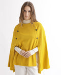 Rareism Women's Finley Mustard Cotton Collarless Plain Cape Sleeve Relaxed Fit Sweater