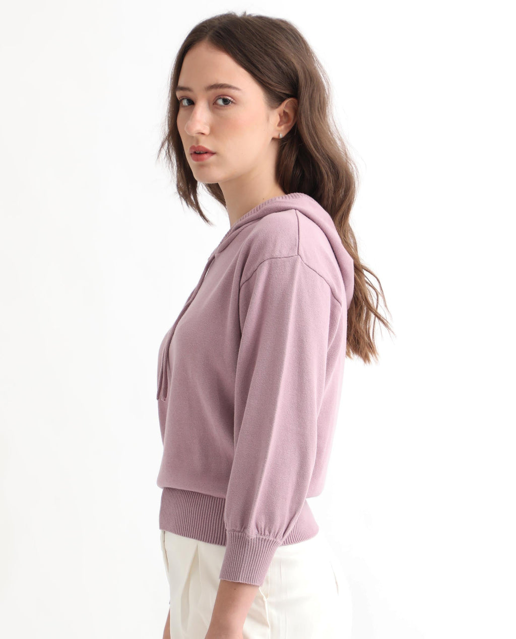 Rareism Women's Finn Sweat Pink Cotton Hooded Plain Relaxed Fit Sweater