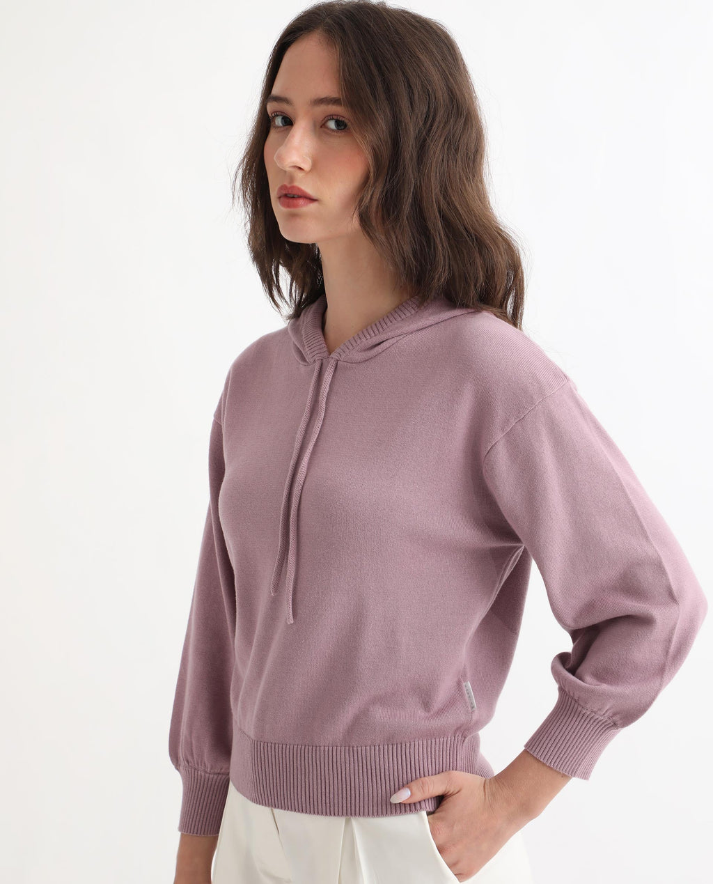 Rareism Women's Finn Sweat Pink Cotton Hooded Plain Relaxed Fit Sweater