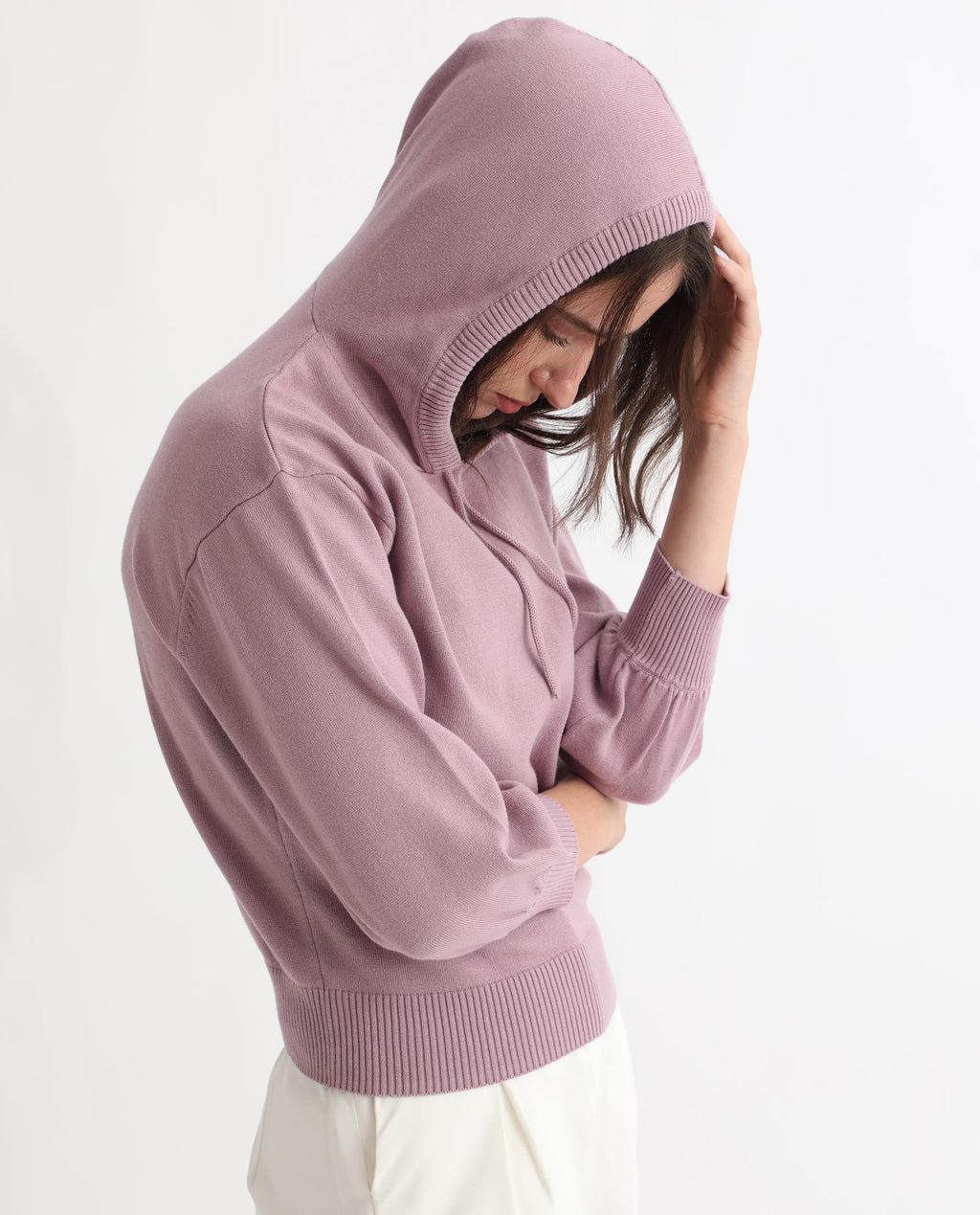 Rareism Women's Finn Sweat Pink Cotton Hooded Plain Relaxed Fit Sweater