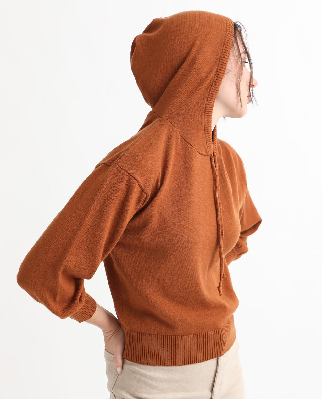 Rareism Women's Finn Sweat Rust Cotton Hooded Plain Relaxed Fit Sweater