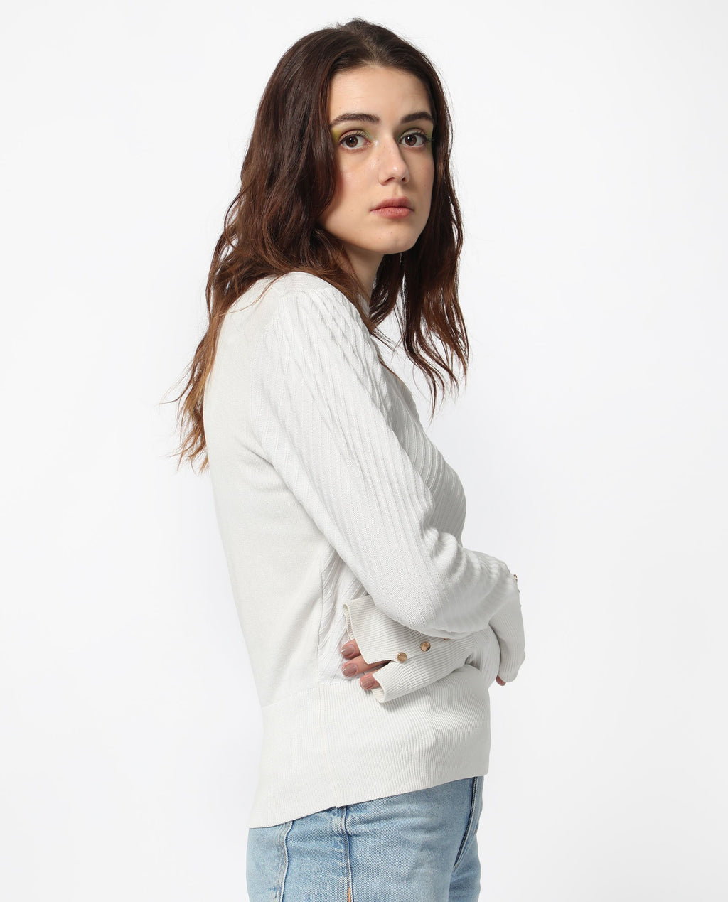 Rareism Women's Fischer White Viscose High Neck Plain Regular Fit Sweater