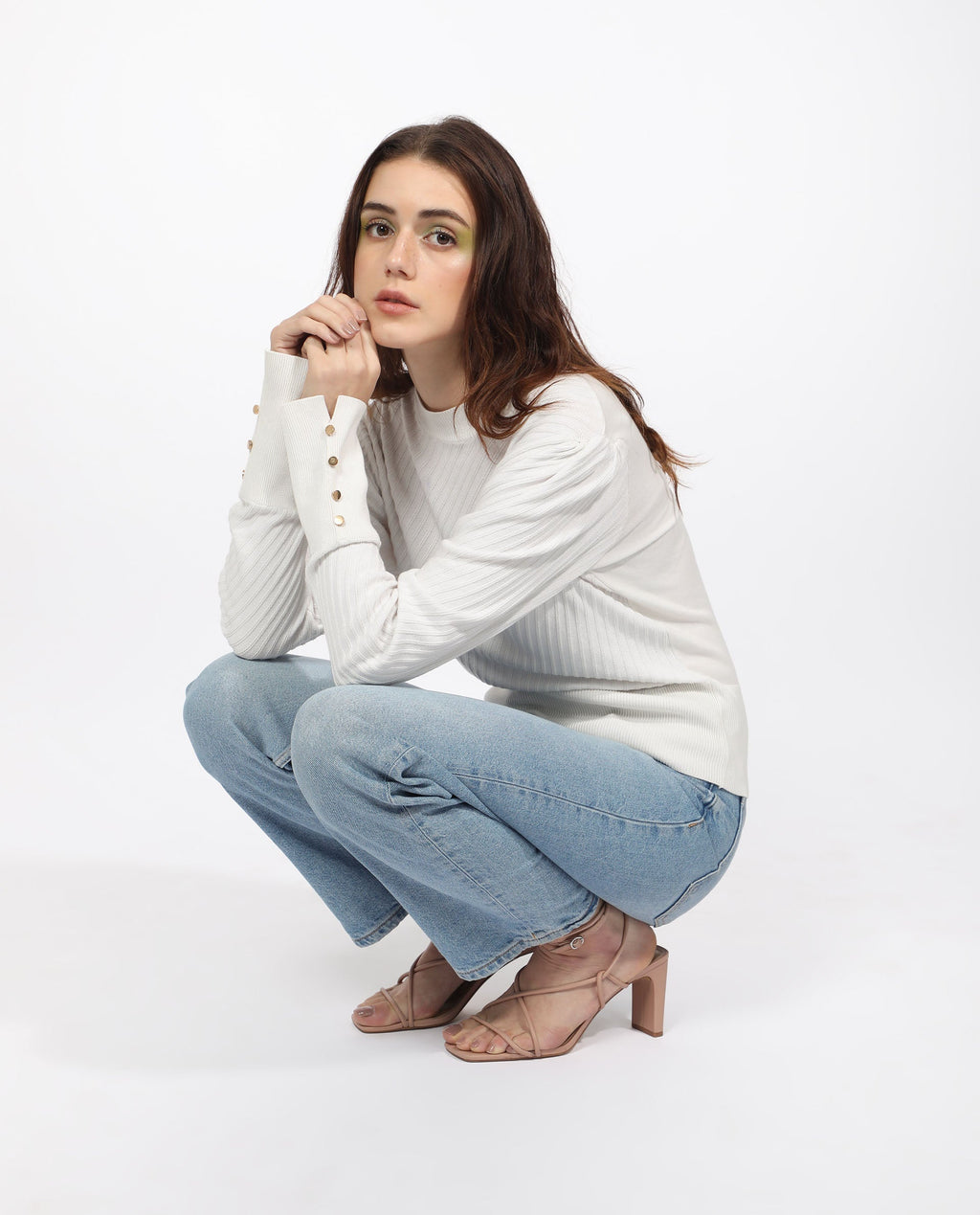 Rareism Women's Fischer White Viscose High Neck Plain Regular Fit Sweater