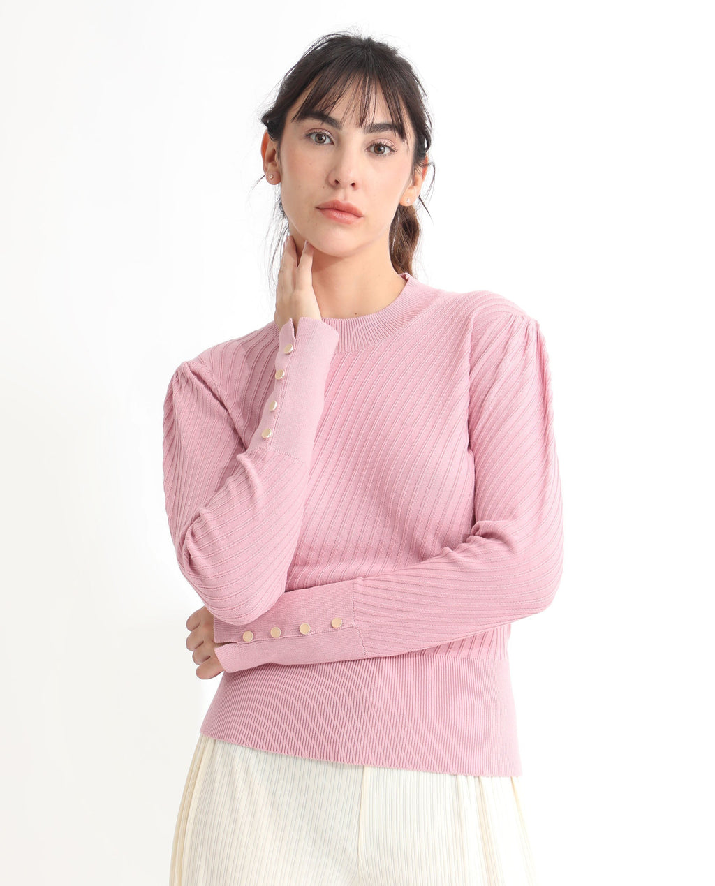 Rareism Women's Fischer Pink Viscose High Neck Plain Regular Fit Sweater