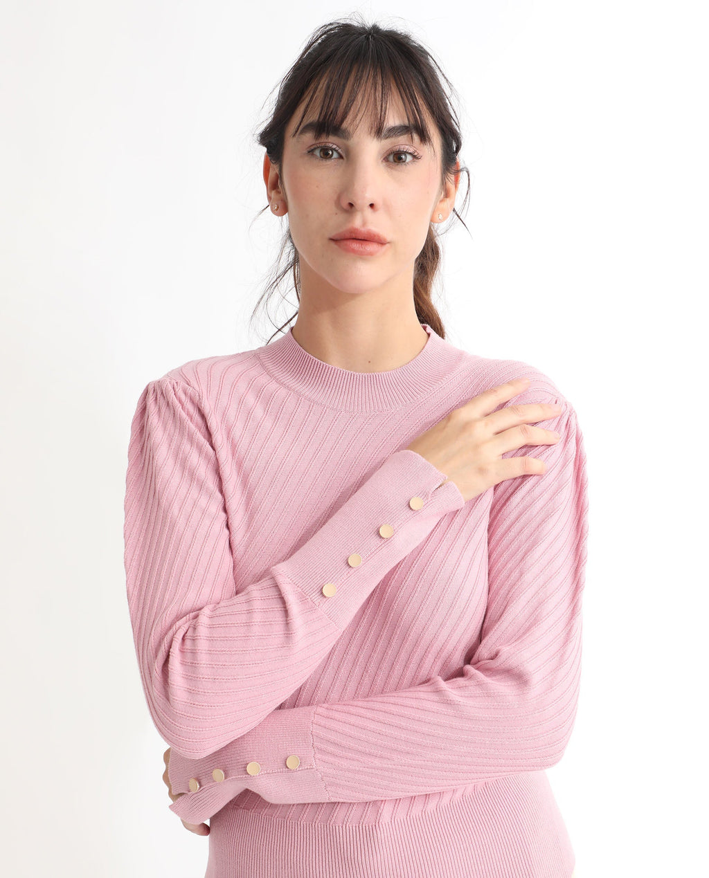 Rareism Women's Fischer Pink Viscose High Neck Plain Regular Fit Sweater