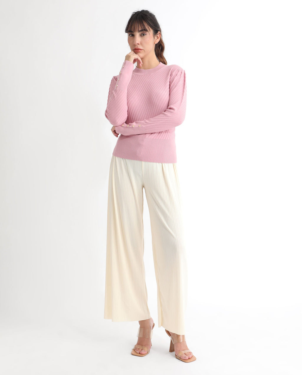 Rareism Women's Fischer Pink Viscose High Neck Plain Regular Fit Sweater