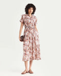 Rareism Women's Fisht Offwhite Cotton V-Neck Floral Print Ruffled Sleeve Midi Regular Fit Dress