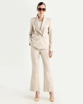 Rareism Women's Flare Beige Polyester Blend Bootcut Ankle Length Plain Travel Trouser