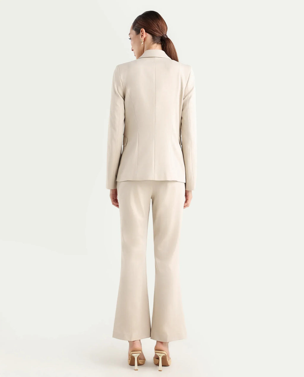 Rareism Women's Flare Beige Polyester Blend Bootcut Ankle Length Plain Travel Trouser