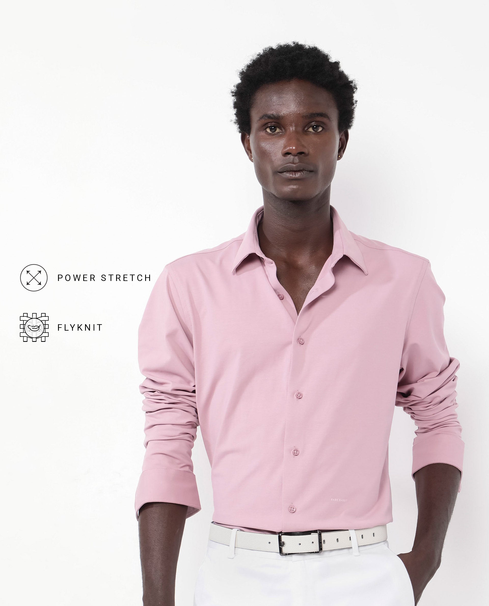 Rare Rabbit Men's Flyknit Dusky Pink Cotton Plain Regular Fit Full Sleeve Collared Shirt