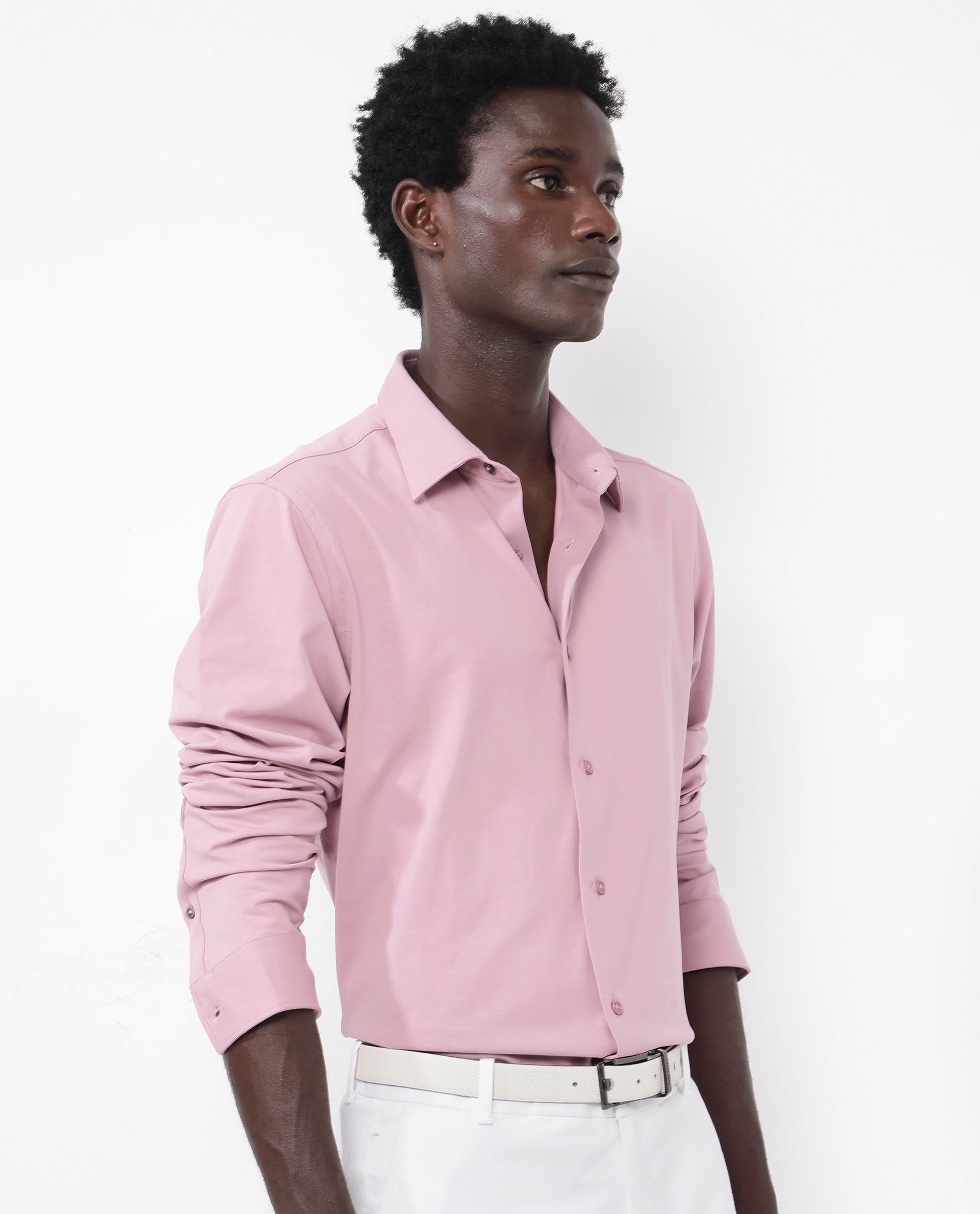 Rare Rabbit Men's Flyknit Dusky Pink Cotton Plain Regular Fit Full Sleeve Collared Shirt