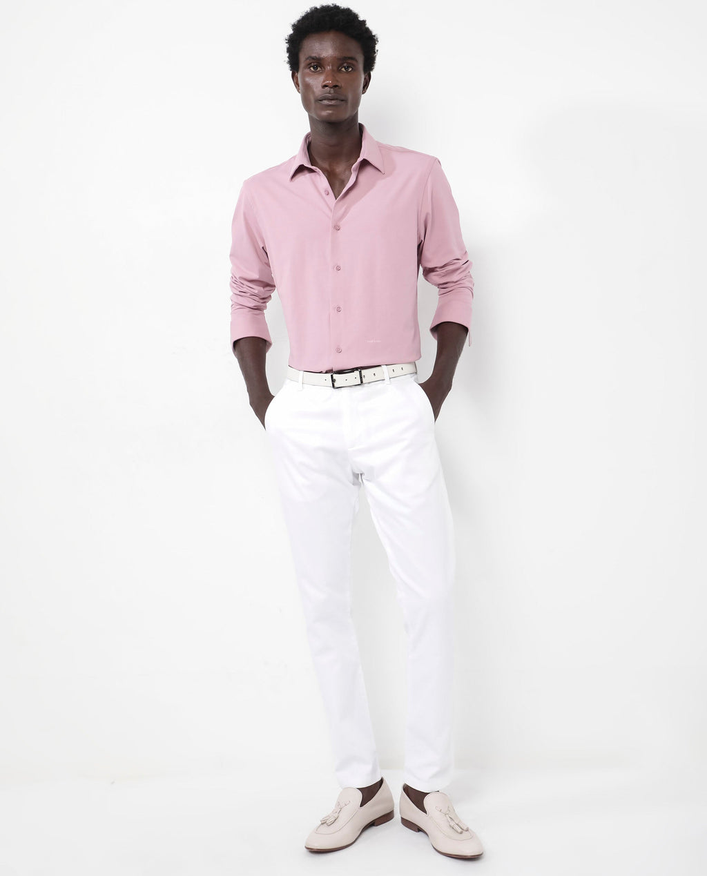 Rare Rabbit Men's Flyknit Dusky Pink Cotton Plain Regular Fit Full Sleeve Collared Shirt