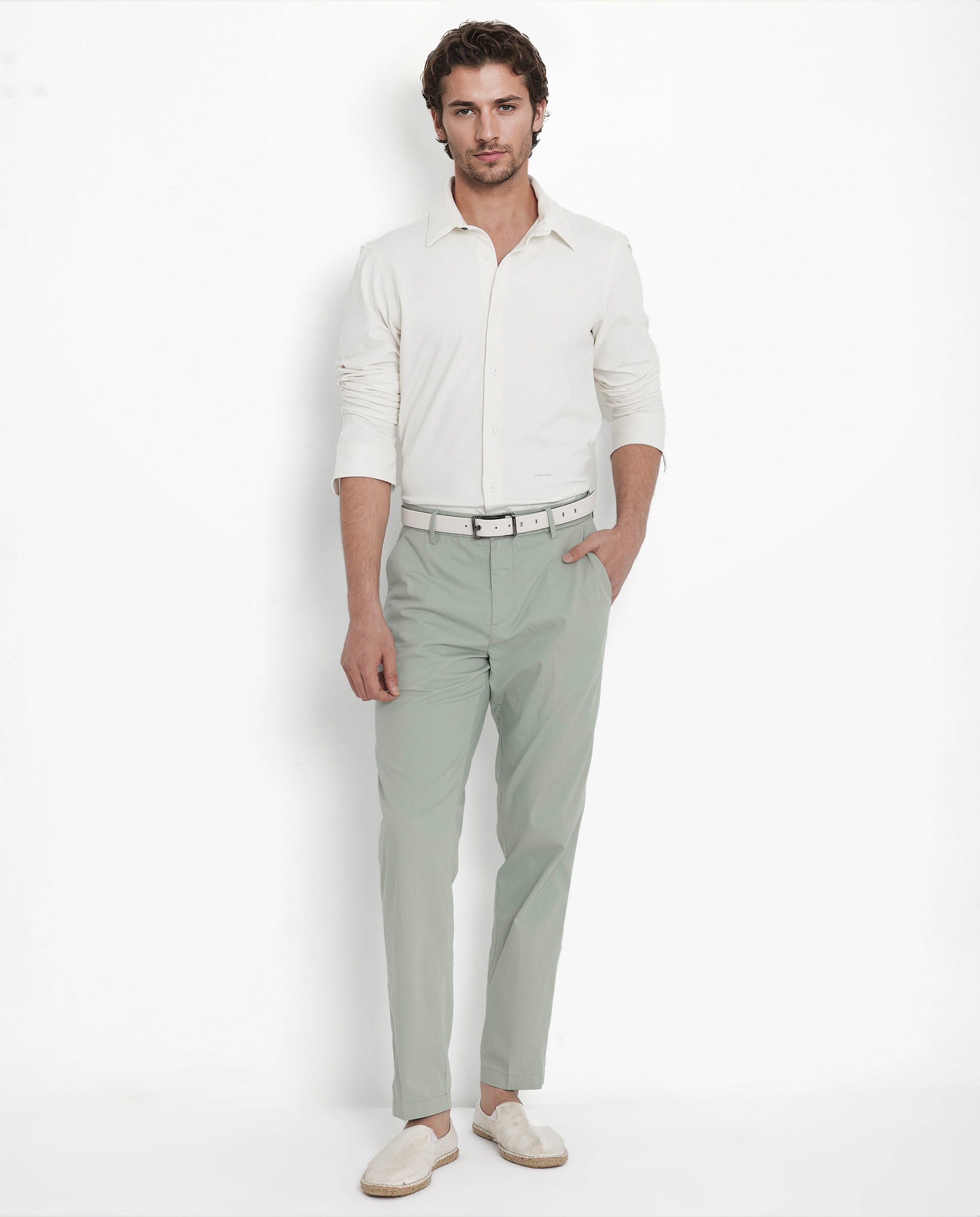 Rare Rabbit Men's Flyknit Off White Cotton Plain Regular Fit Full Sleeve Collared Shirt