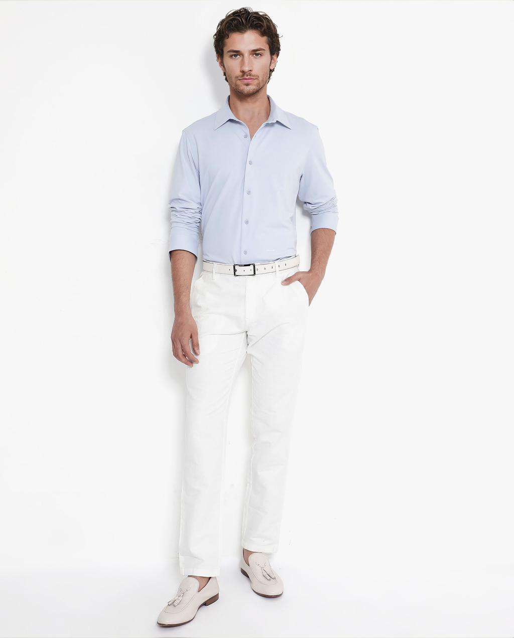 Rare Rabbit Men's Flyknit Pastel Blue Cotton Plain Regular Fit Full Sleeve Collared Shirt