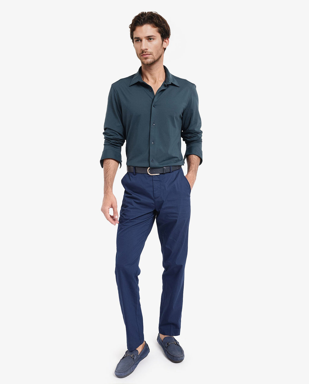 Rare Rabbit Men's Flyknit Teal Cotton Plain Regular Fit Full Sleeve Collared Shirt