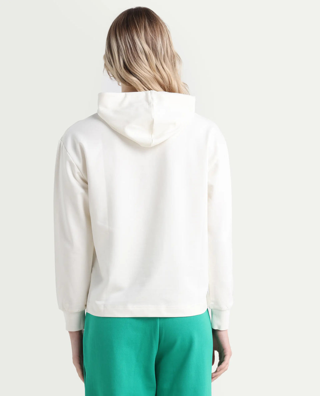 Rareism Women's Flynn Off White Cotton Blend Hooded Plain Regular Fit Sweatshirt
