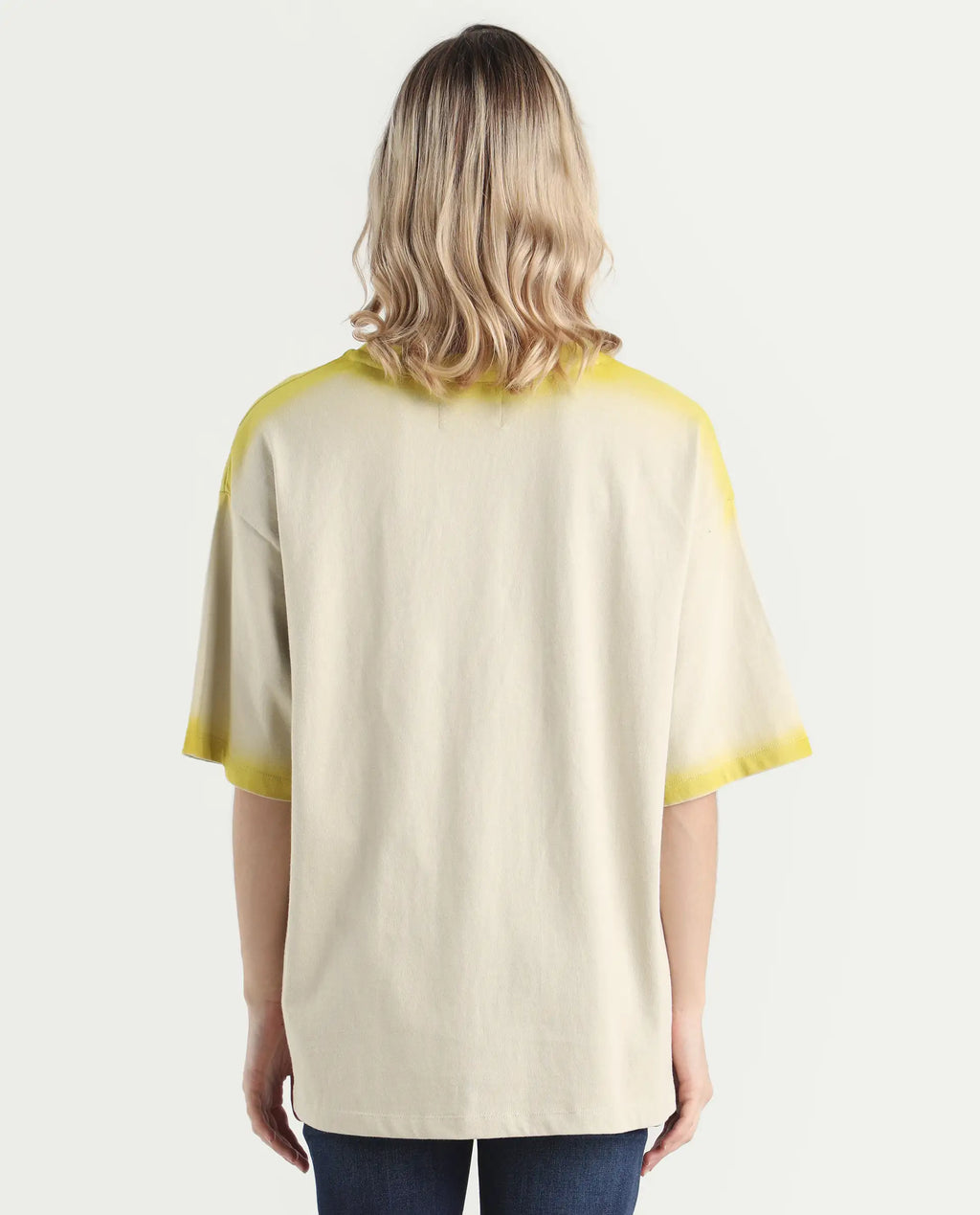 Rareism Women's Foakoe Beige Cotton Graphic Print Oversized T-Shirt