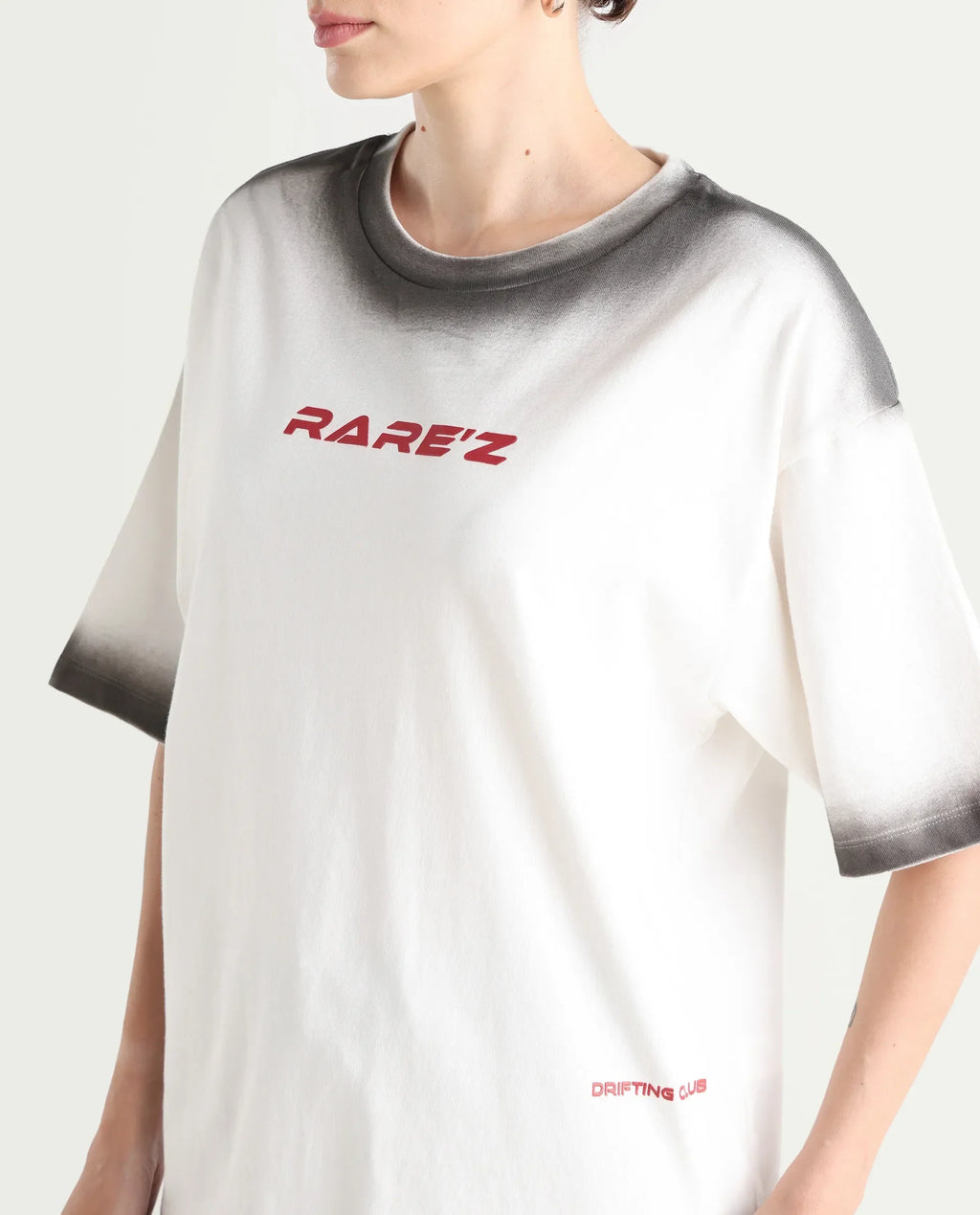 Rareism Women's Foakoe Off White Cotton Graphic Print Oversized T-Shirt Oversize