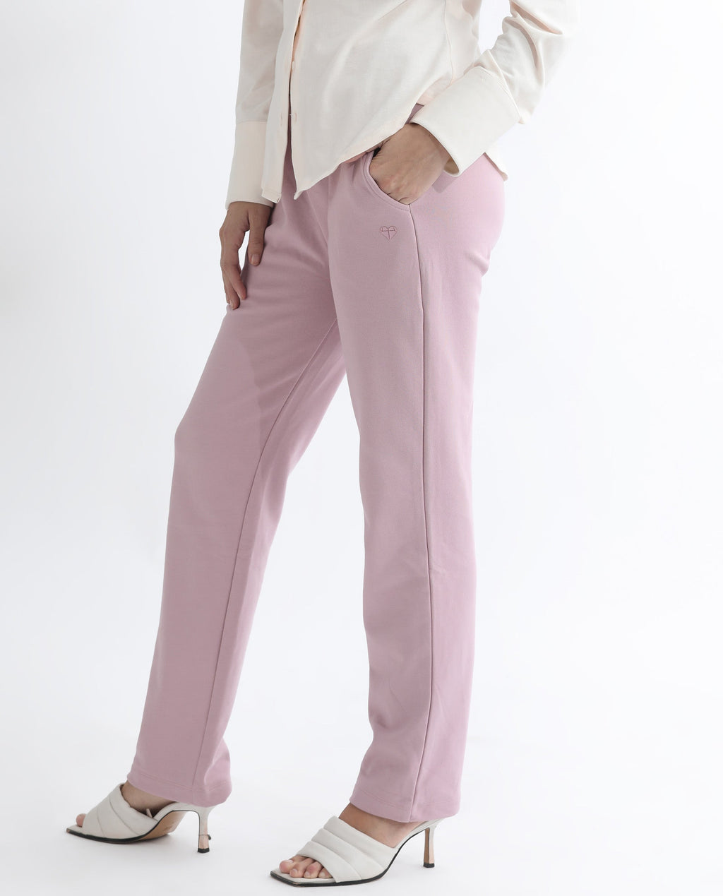 Rareism Women's Fronk Dusky Pink Polyester Blend Plain Ankle Length Tailored Track Pant