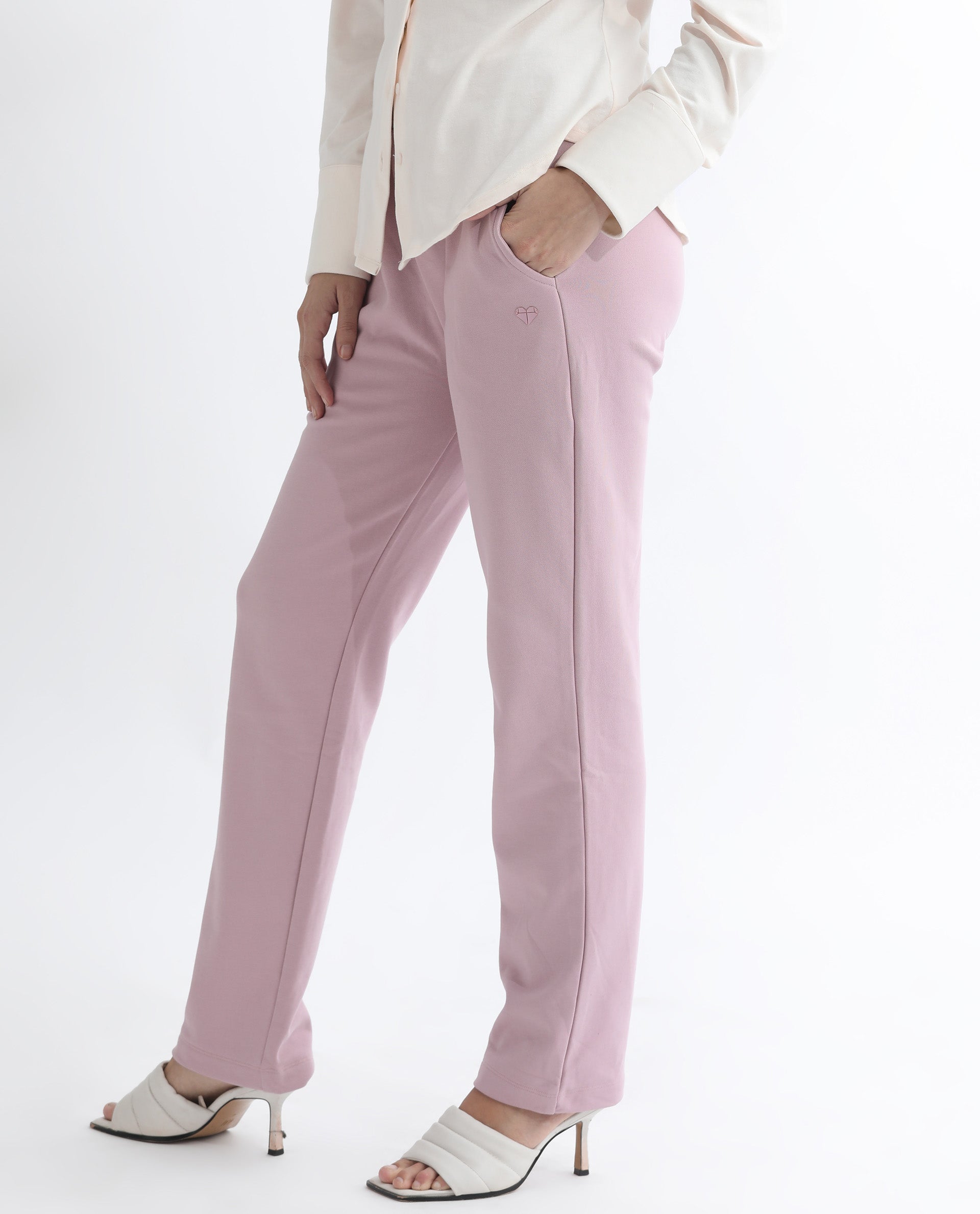 Rareism Women's Fronk Dusky Pink Polyester Blend Plain Ankle Length Tailored Track Pant