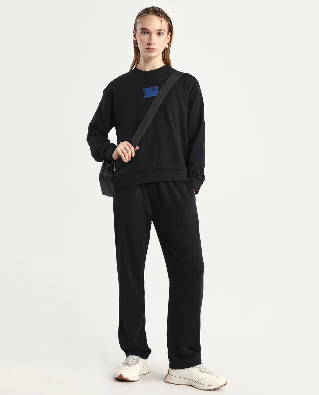 Rareism Women's Fronk Black Polyester Blend Plain Ankle Length Tailored Track Pant
