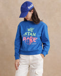 Rareism Women's Fuzer Blue Cotton Blend Crew Neck Graphic Print Relaxed Fit Sweatshirt