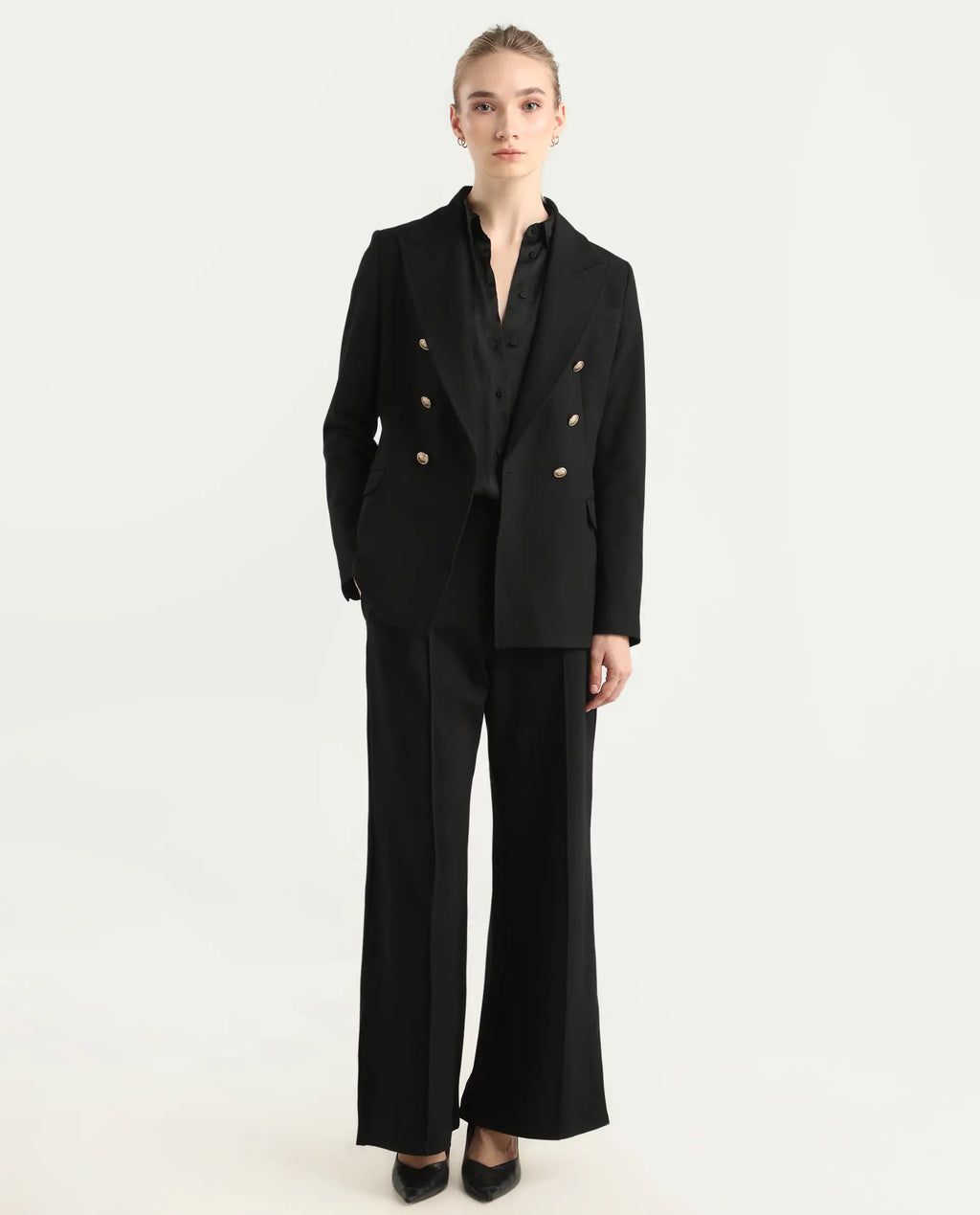 Rareism Women's Garoz Black Polyester Blend Fabric Full Sleeve Lapel Collar Plain Blazer