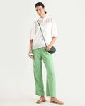 Rareism Women's Ged Green Cotton Abstract Print Ankle Length Straight Fit Trouser