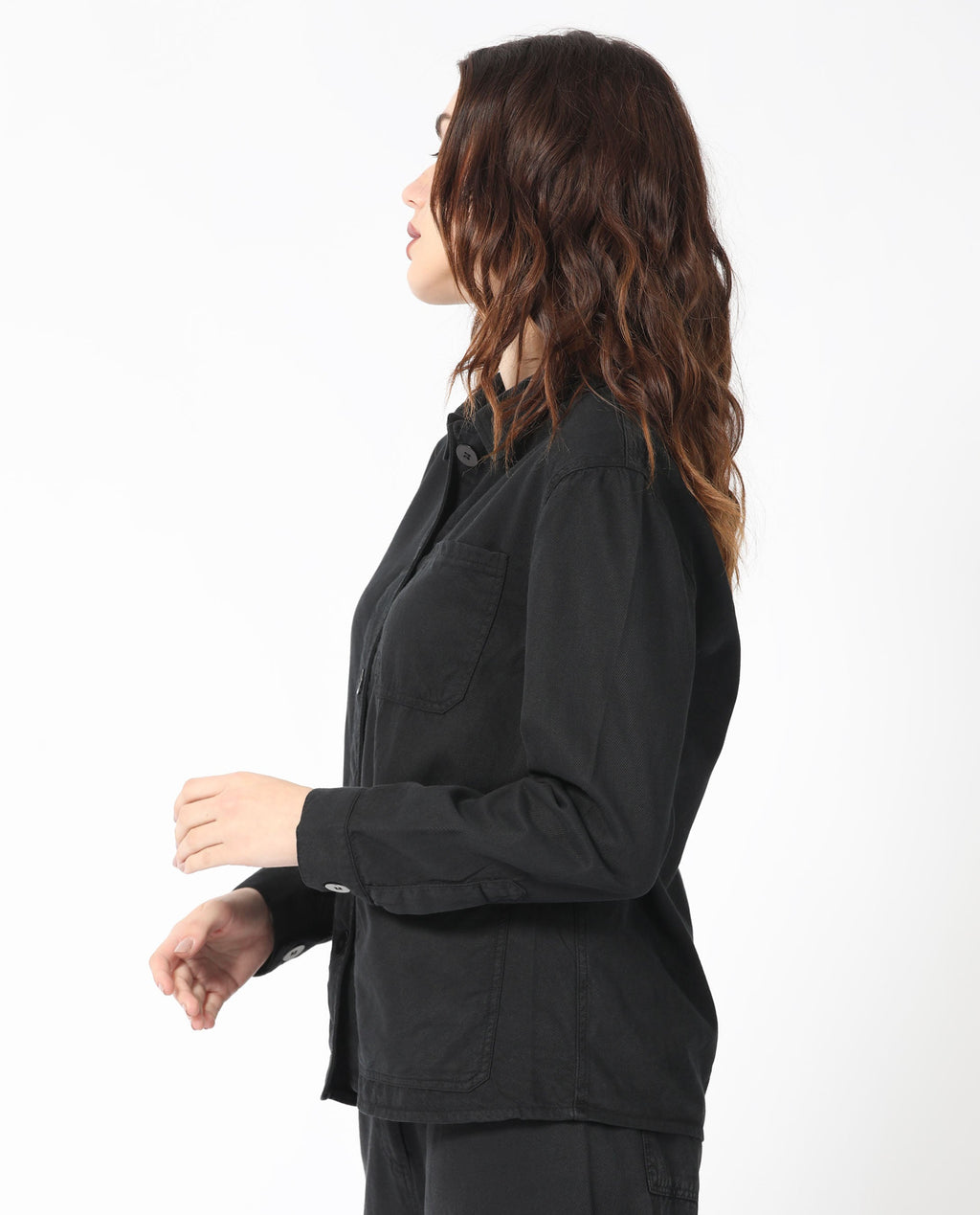 Rareism Women's Genesis Black Tencel Spread Collar Plain Regular Fit Jacket