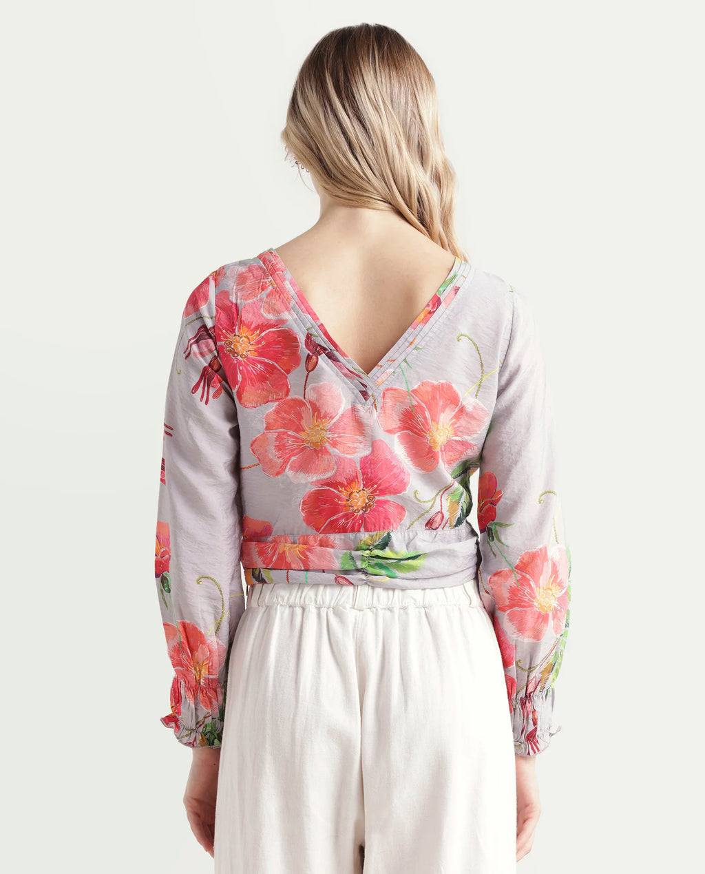 Rareism Women's Geona Multi Nylon Blend Crew Neck Floral Print Crop Regular Fit Top