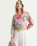 Rareism Women's Geona Multi Nylon Blend Crew Neck Floral Print Crop Regular Fit Top