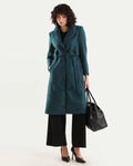 Rareism Women's Gisbor Teal Cotton Blend Lapel Neck Plain Midi Regular Fit Jacket