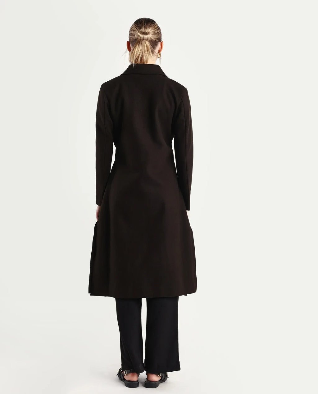 Rareism Women's Gisbory Olive Polyester Blend Lapel Collar Coat Plain Coat