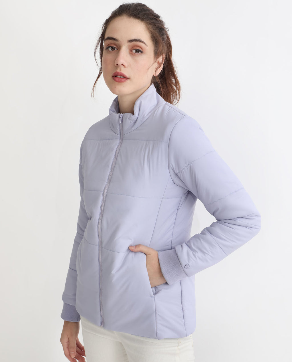 Rareism Women's Glasha Ls Purple Polyester High Neck Plain Regular Fit Jacket