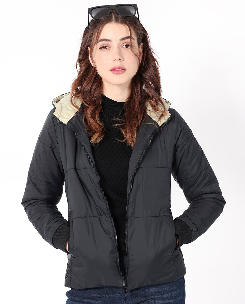 Rareism Women's Glasha Hls Black Polyester Hooded Plain Regular Fit Jacket