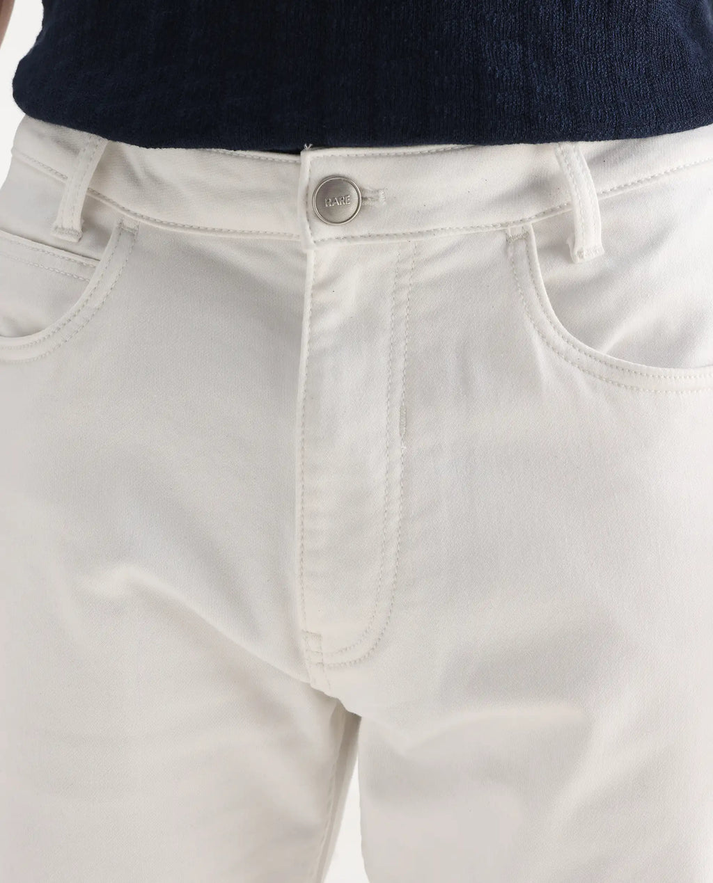 Rare Rabbit Men's Glebon White Cotton Plain Morris Regular Fit Jeans