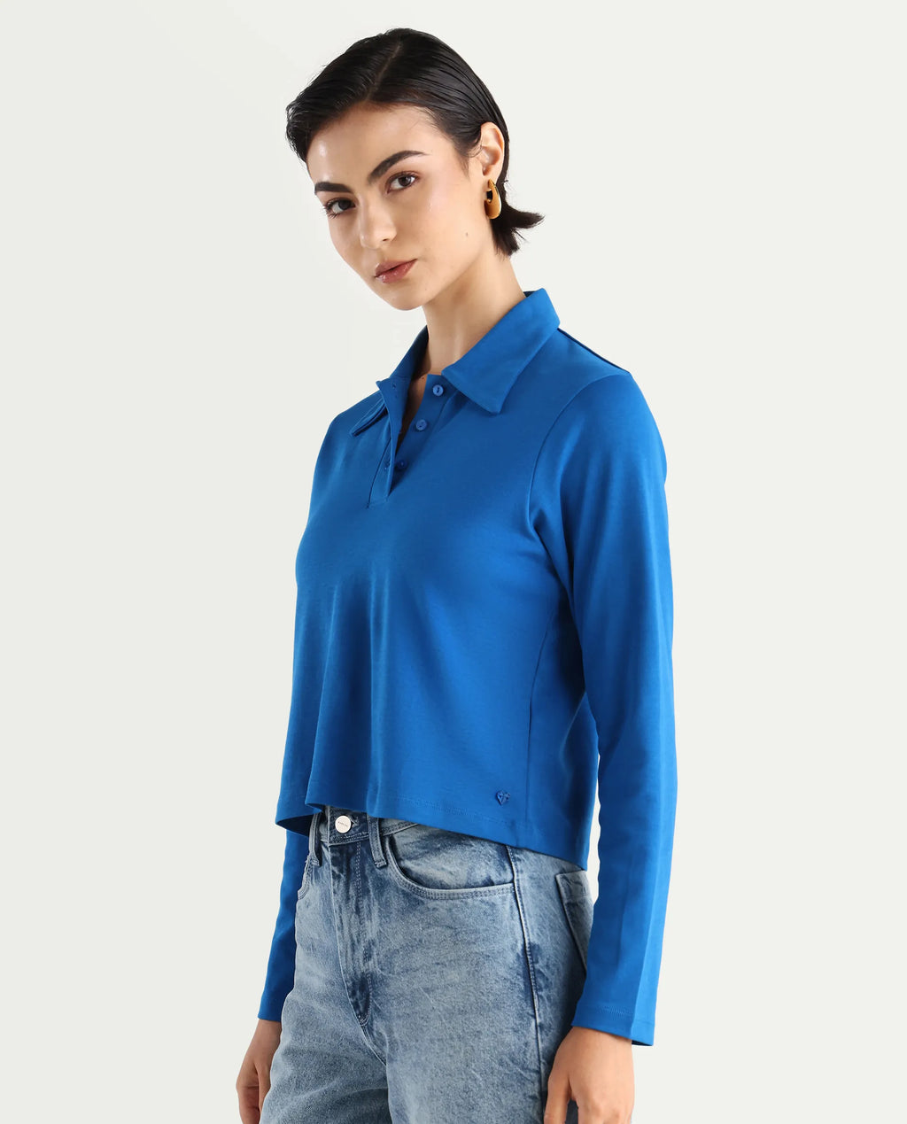 Rareism Women's Cotton Drop Collar Plain Regular Fit Top