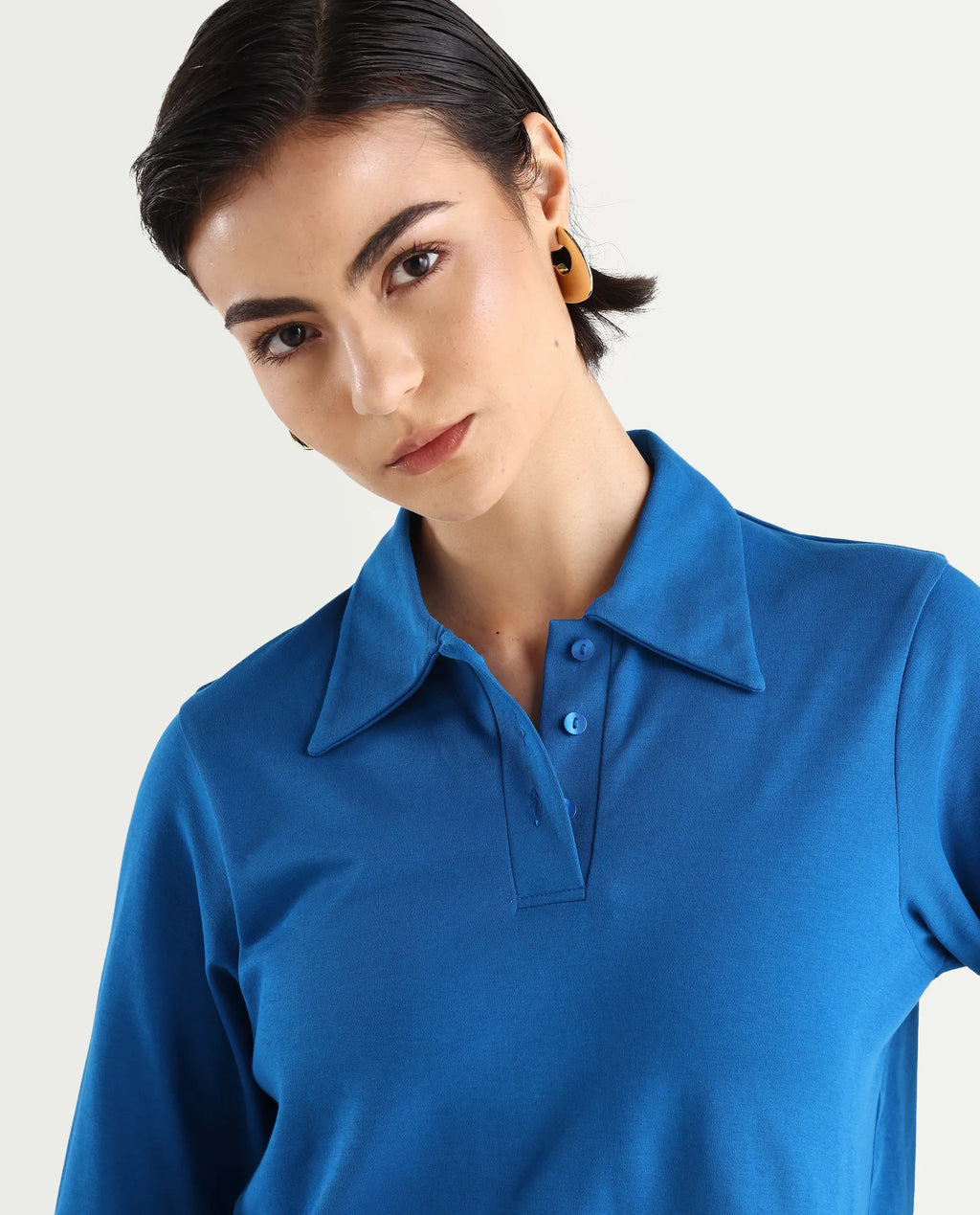 Rareism Women's Cotton Drop Collar Plain Regular Fit Top