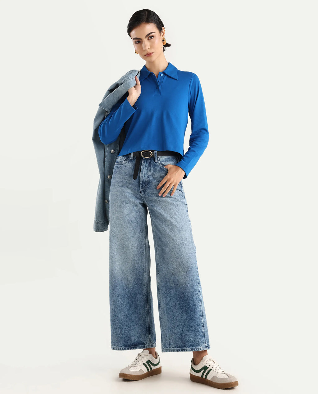 Rareism Women's Cotton Drop Collar Plain Regular Fit Top
