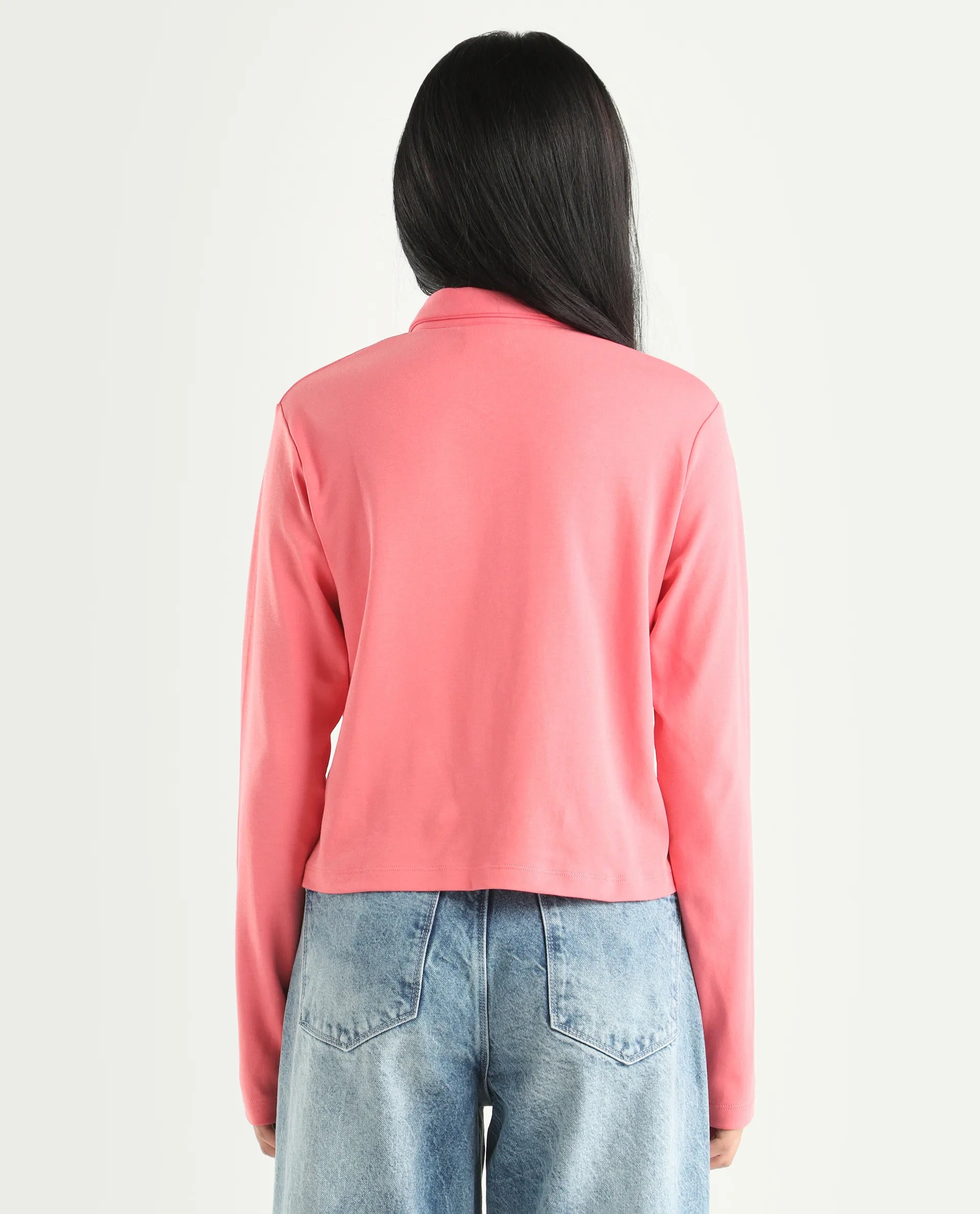 Rareism Women's Cotton Drop Collar Plain Regular Fit Top