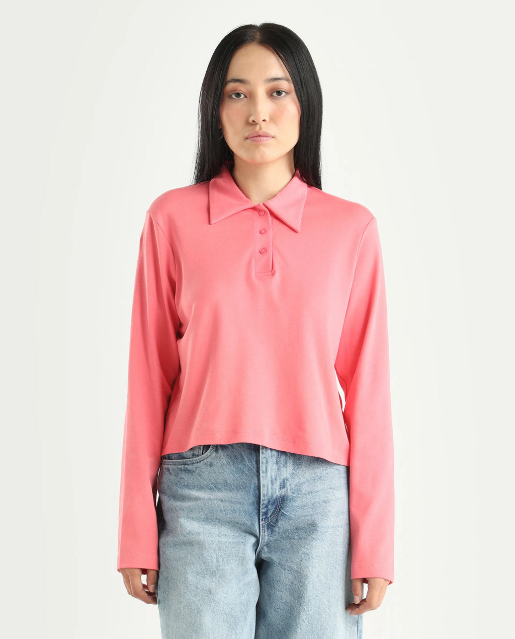 Rareism Women's Cotton Drop Collar Plain Regular Fit Top