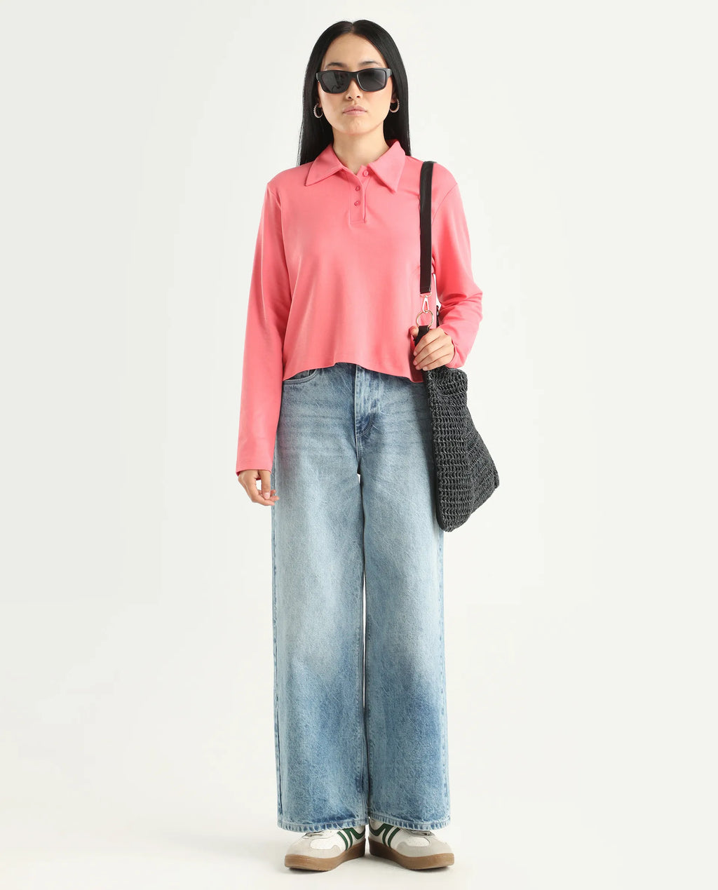 Rareism Women's Cotton Drop Collar Plain Regular Fit Top