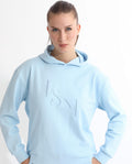 Rareism Women's Golder Light Blue Polyester Blend Hooded Embroidered Regular Fit Sweatshirt