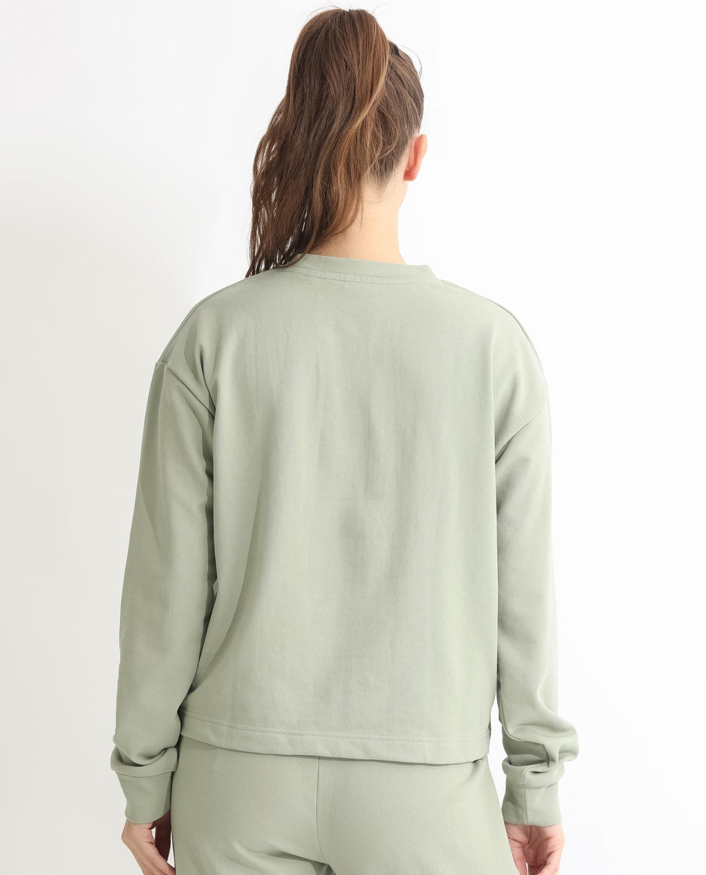 Rareism Women's Goldrage Dusky Green Polyester Blend Crew Neck Embroidered Regular Fit Sweatshirt