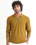 Rare Rabbit Men's Griffin Mustard Viscose Plain Regular Fit Full Sleeve Spread Collar Sweater
