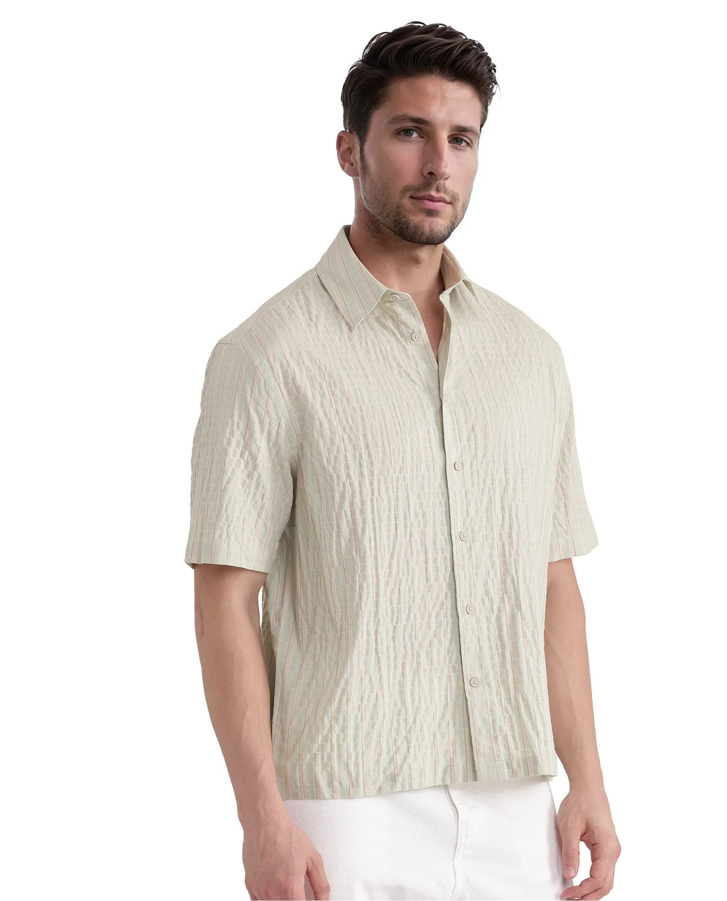 Rare Rabbit Men's Grolxan Pastel Green Cotton Striped Print Regular Fit Full Sleeve Collared Shirt