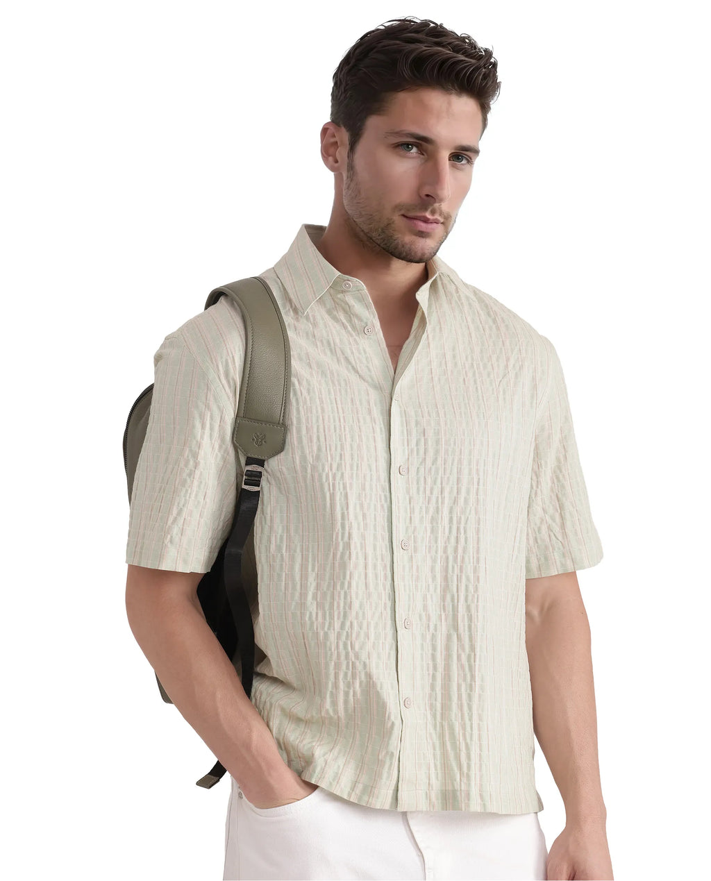 Rare Rabbit Men's Grolxan Pastel Green Cotton Striped Print Regular Fit Full Sleeve Collared Shirt