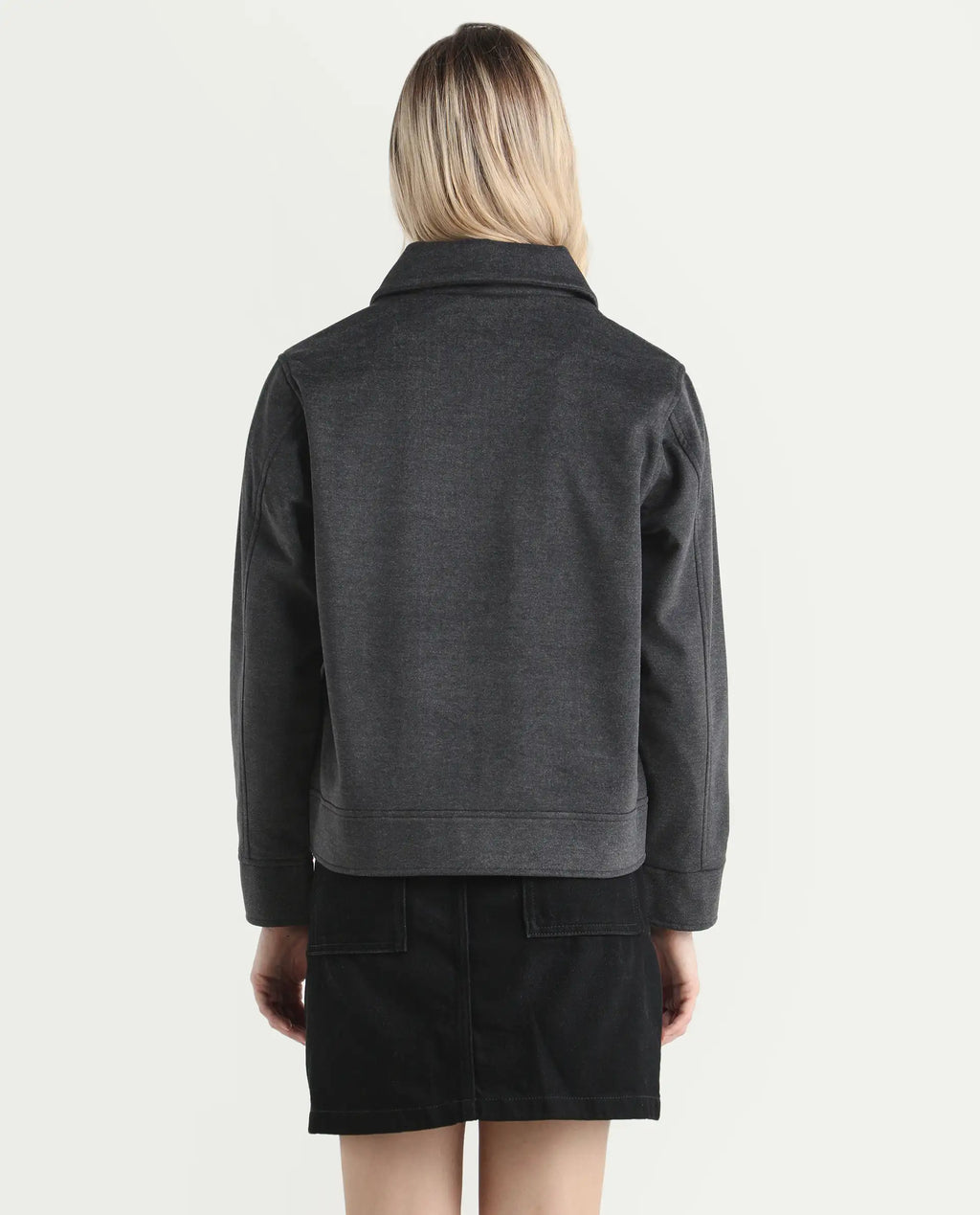 Rareism Women's Gympie Black Spread Collar Plain Cuffed Sleeve Regular Fit Jacket